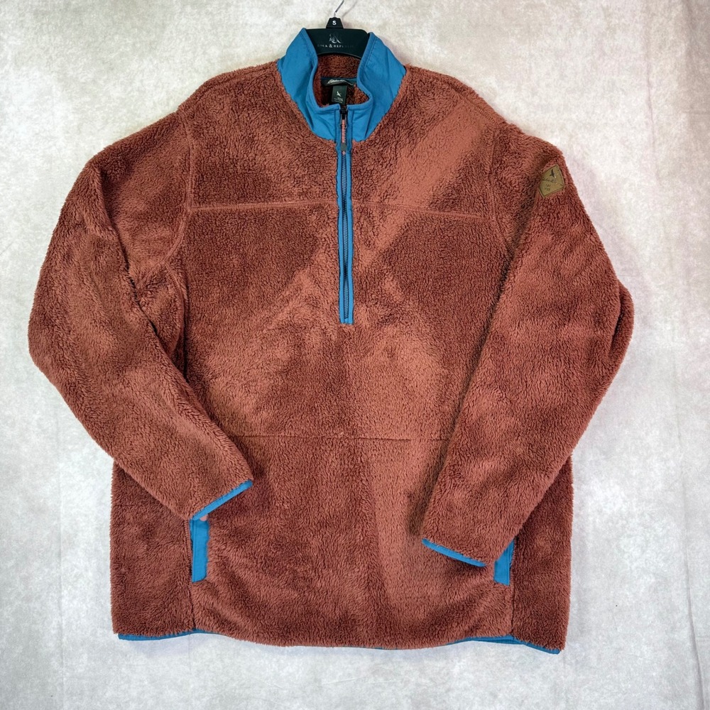 Eddie Bauer Radiator Fleece Pullover Jacket Men T2XL Brown Blue Snap Mock Neck
